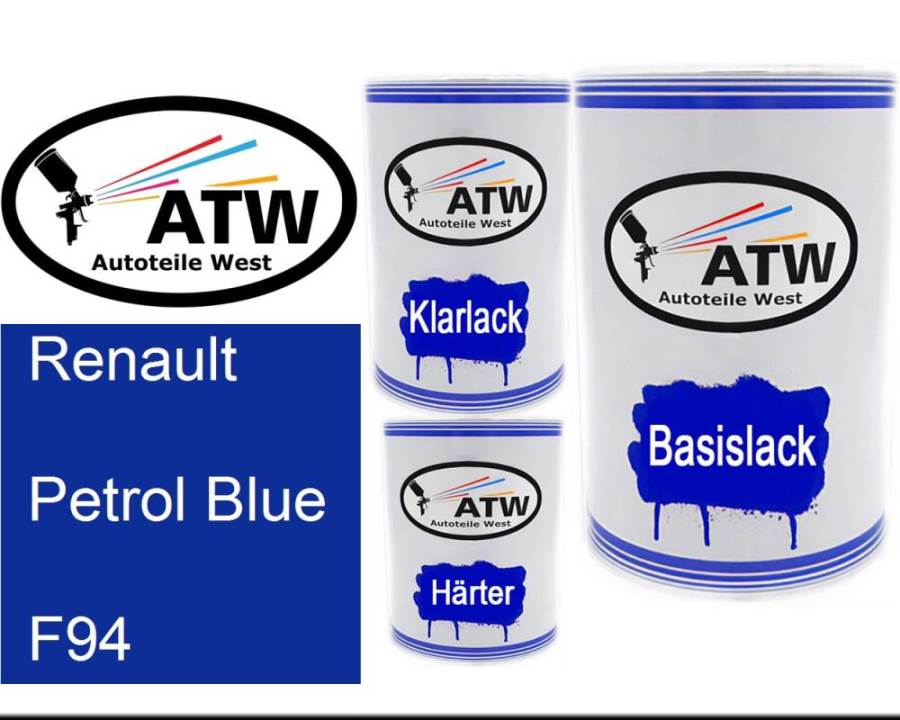 Renault, Petrol Blue, F94: 500ml Lackdose + 500ml Klarlack + 250ml Härter - Set, von ATW Autoteile West.